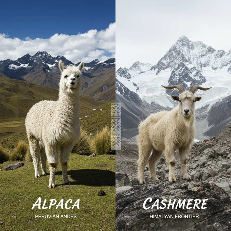 Alpaka in den Anden und Kaschmirziege im Himalaya — Herkunftsvergleich