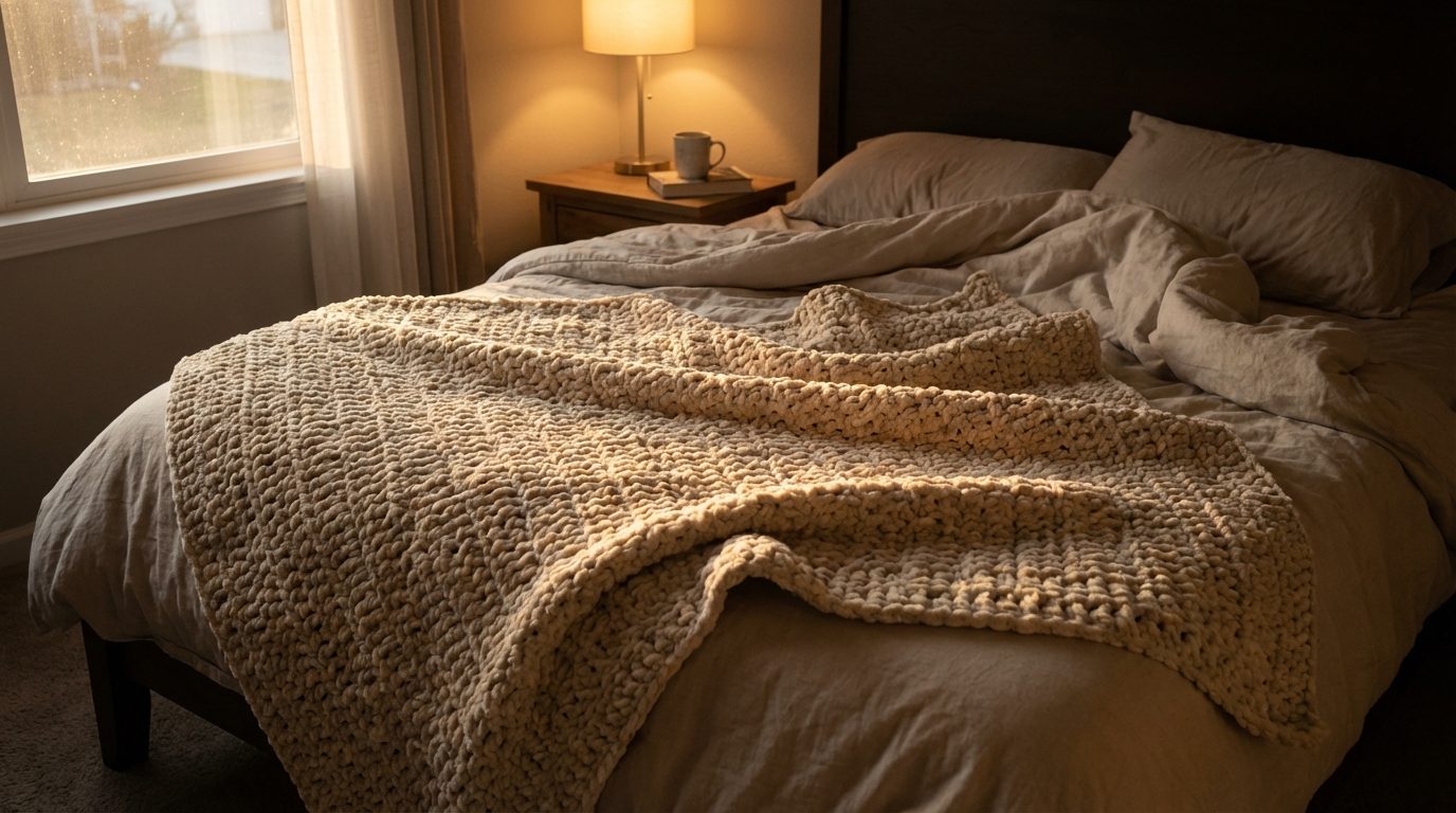 Gehäkelte Babydecke aus Chenille-Wolle — kuschelig und weich