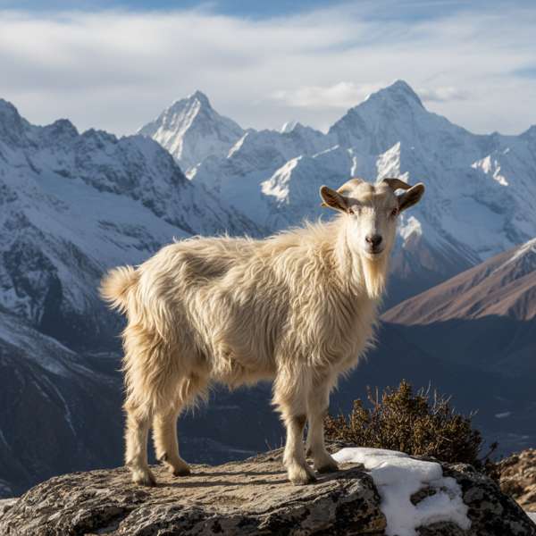 Kaschmirziege im Himalaya und Vikunja in den Anden, ihre natürlichen Lebensräume
