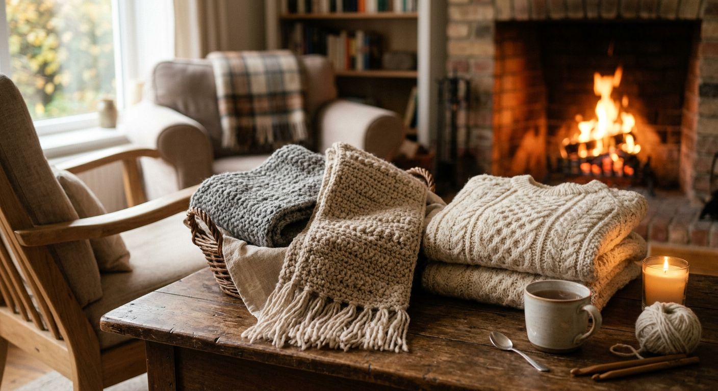 Häkelte Schals und Pullover aus Schafwolle — warm und gemütlich